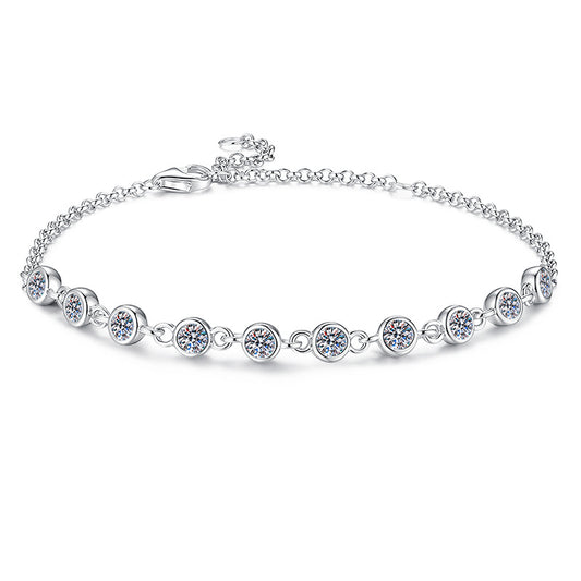 【#325】925 Sterling Silver Moissanite Bracelet for Women Sparkle Round Cut Bezel Set Chain Fine Jewelry Gift