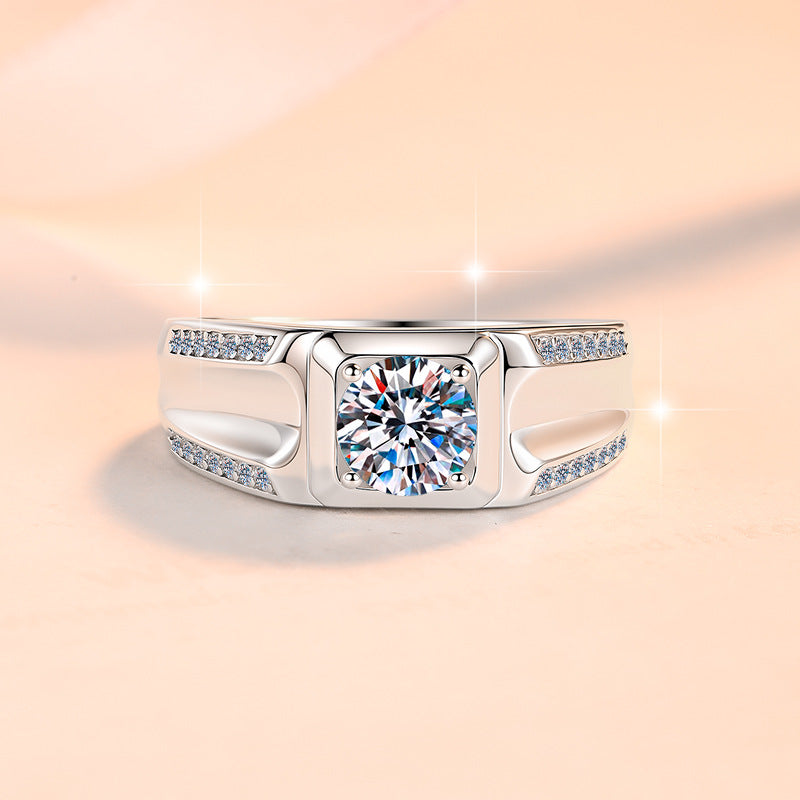 【#333】925 Sterling Silver Ring for Men Classic Round Cut Moissanite Solitaire Wedding Engagement Statement Ring Jewelry