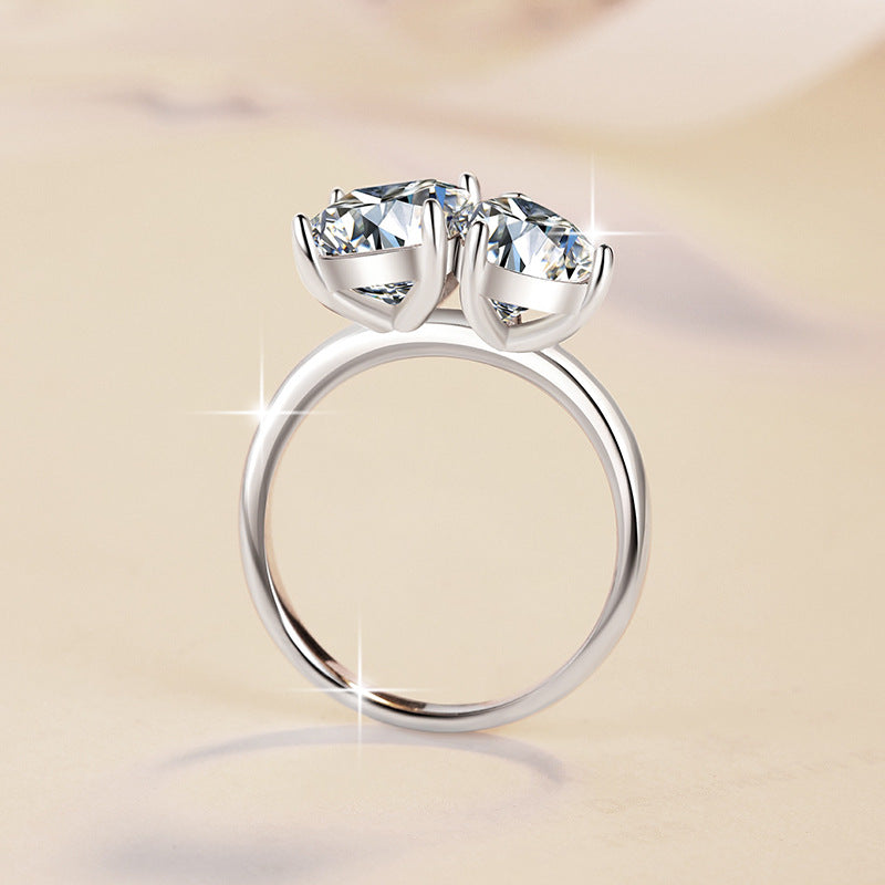 【#316】925 Sterling Silver Moissanite Ring for Women Toi et Moi Two Stone Pear Emerald Cut Sparkling Engagement Wedding Jewelry Gift