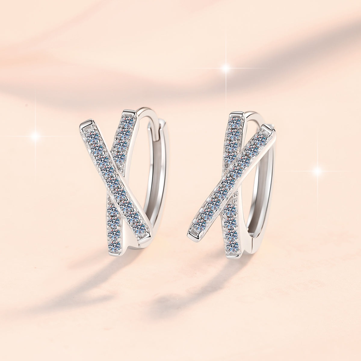 【#320】925 Sterling Silver Moissanite Huggie Earrings Criss Cross X Shape Hoop Earrings Sparkling Jewelry Gift for Women