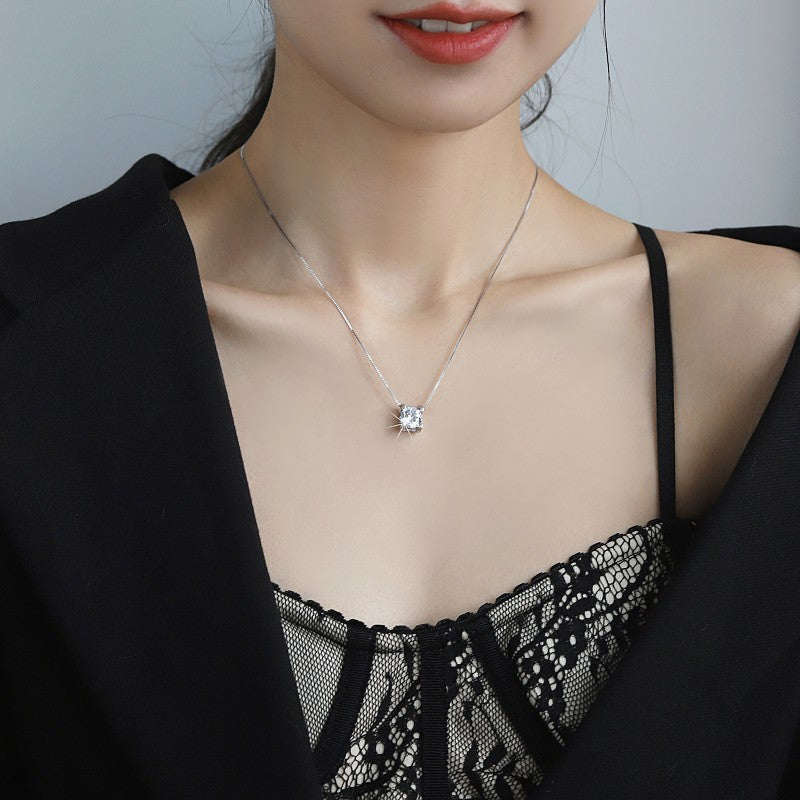 # 301  925 Sterling Silver Moissanite Necklace Round Cut Solitaire Pendant Box Chain Fine Jewelry Gift for Women
