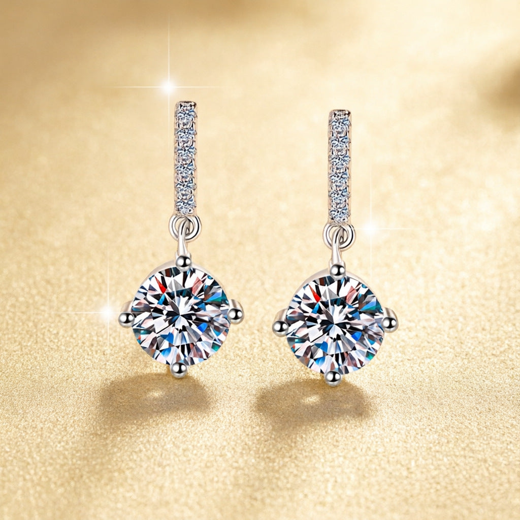 【#342】925 Sterling Silver Moissanite Drop Earrings Sparkling Round Cut Dangle Earrings for Women Anniversary Party Jewelry Gift
