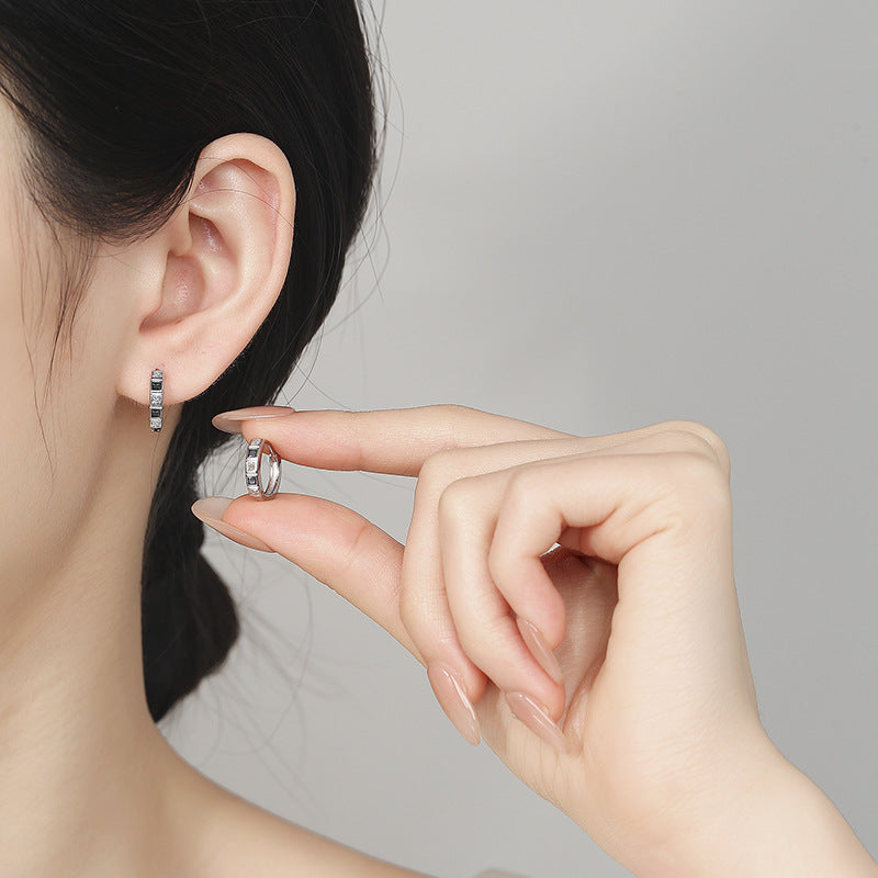 【#324】925 Sterling Silver Moissanite Huggie Hoop Earrings Square Cut Black White Gemstone Earrings for Women Party Gift