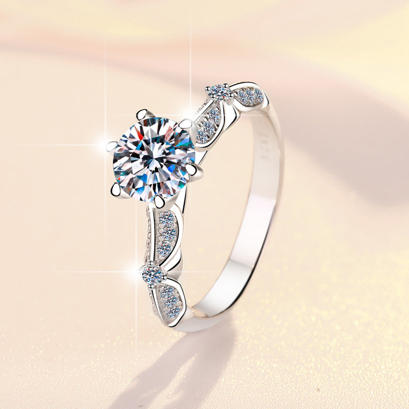 【#330】925 Sterling Silver Moissanite Ring Round Cut Solitaire Engagement Ring Classic Fine Jewelry for Women Anniversary Gift