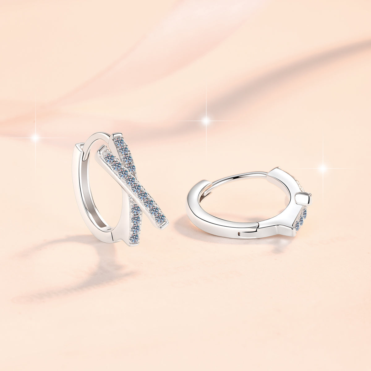 【#320】925 Sterling Silver Moissanite Huggie Earrings Criss Cross X Shape Hoop Earrings Sparkling Jewelry Gift for Women