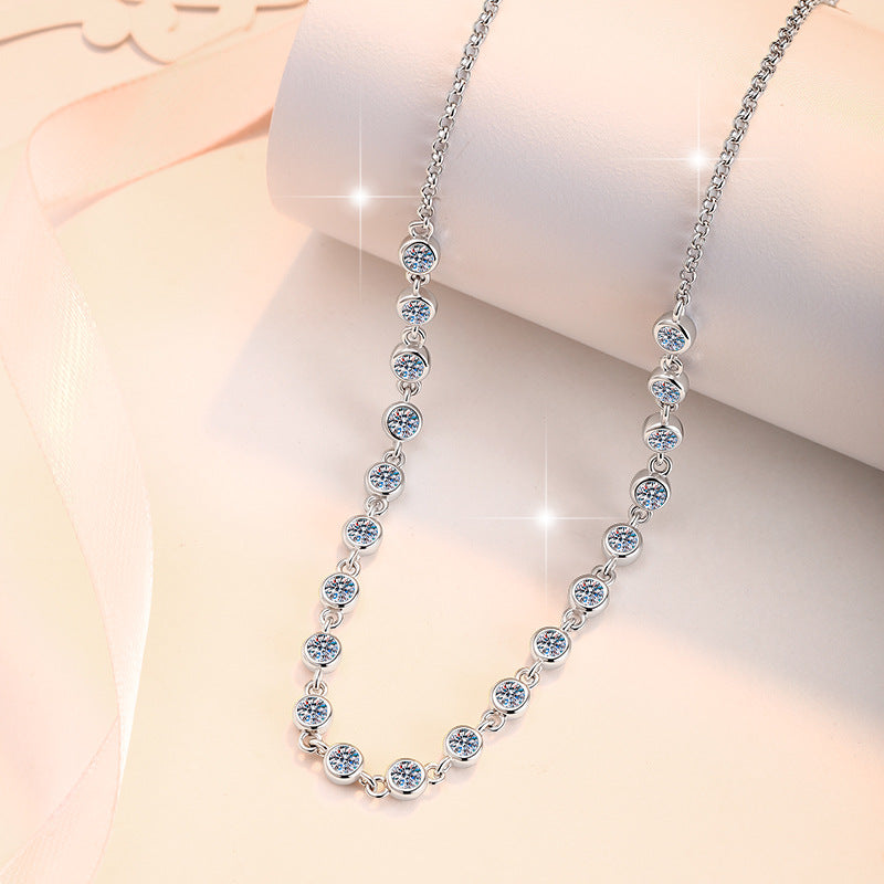 【#341】925 Sterling Silver Moissanite Tennis Choker Necklace Dainty Sparkling Chain Pendant for Women
