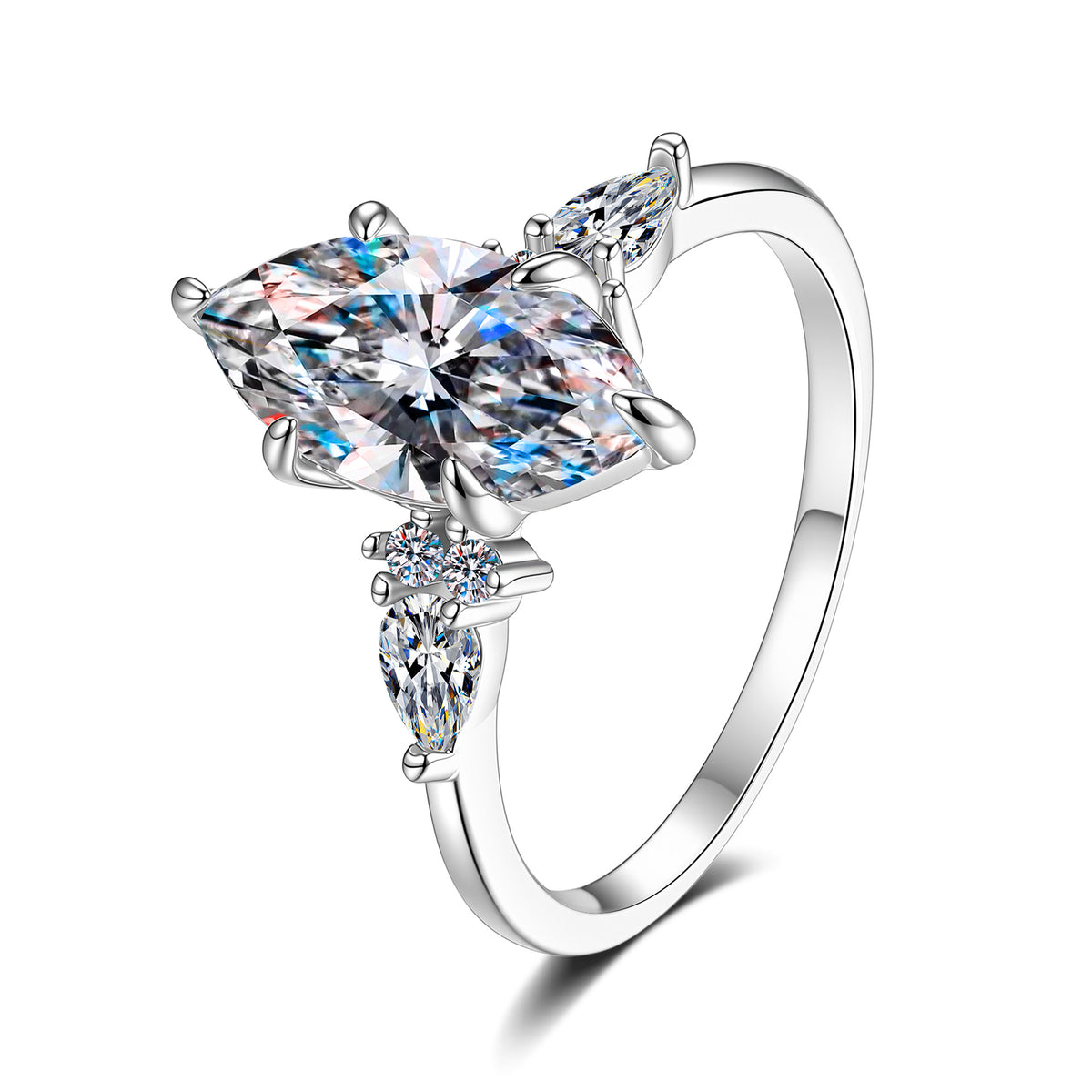 【#309】Sparkling Marquise Cut Moissanite Ring For Women, 925 Sterling Silver, D Color VVS1, With GRA Certificate, Elegant Marquise & Pear Cut Simulated Gemstone Engagement Ring, Daily Wear Jewellery Gift