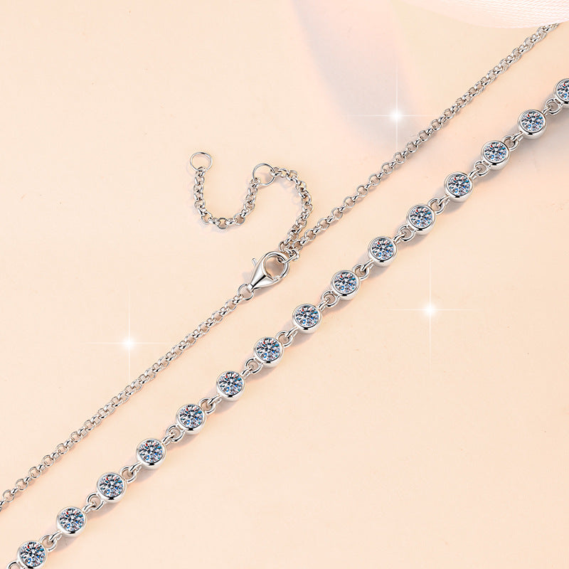 【#341】925 Sterling Silver Moissanite Tennis Choker Necklace Dainty Sparkling Chain Pendant for Women