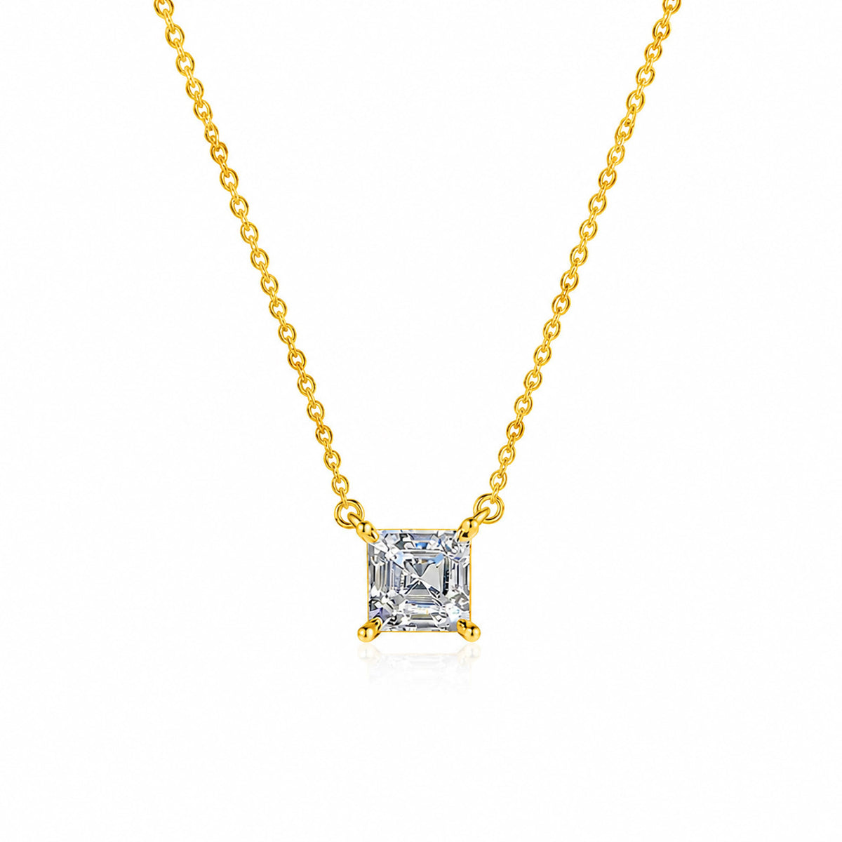 【#335】S925 Sterling Silver Moissanite Princess Cut Pendant Necklace Sparkling Solitaire Chain Fine Jewelry Gift for Women