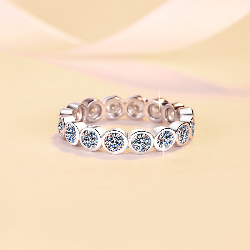 【#315】S925 Sterling Silver Moissanite Bezel Bubble Ring D Color Sparkle Wedding Engagement Stacking Rings Fine Jewelry