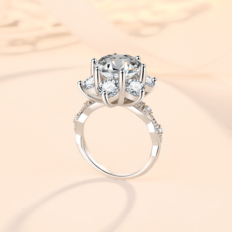 【#331】S925 Sterling Silver Moissanite Ring Snowflake Flower Halo Sparkle Engagement Promise Rings for Women Fine Jewelry Gift