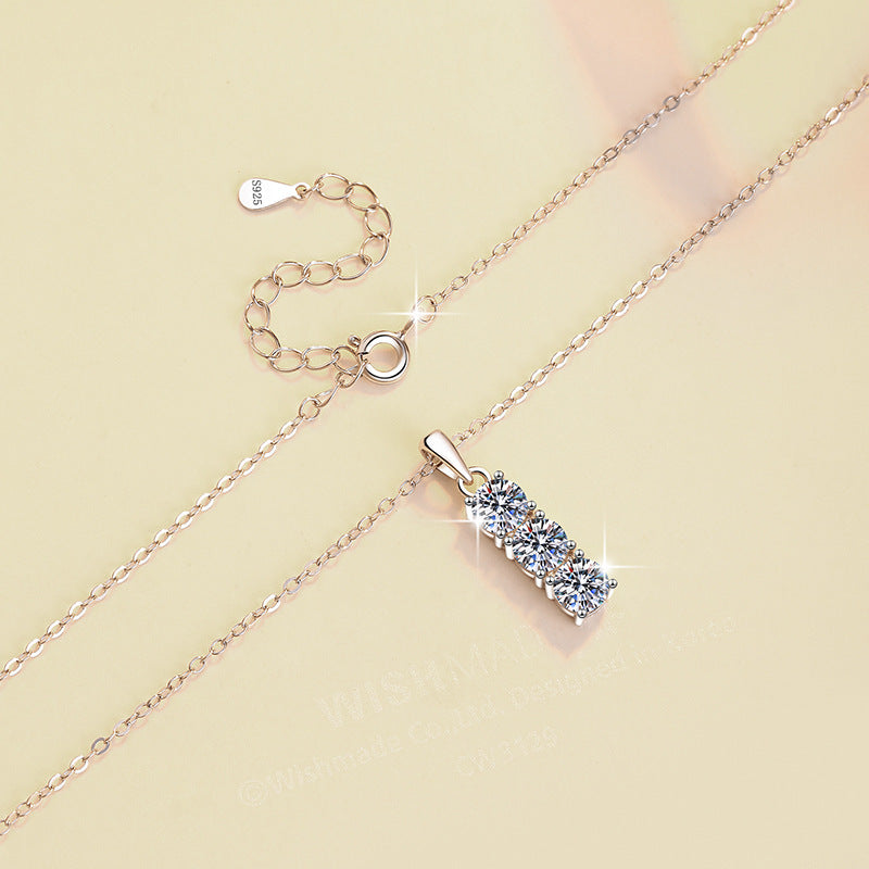 【#317】925 Sterling Silver Round Cut Moissanite Drop Pendant Chain Necklace Sparkling Fine Jewelry Elegant Gift for Women