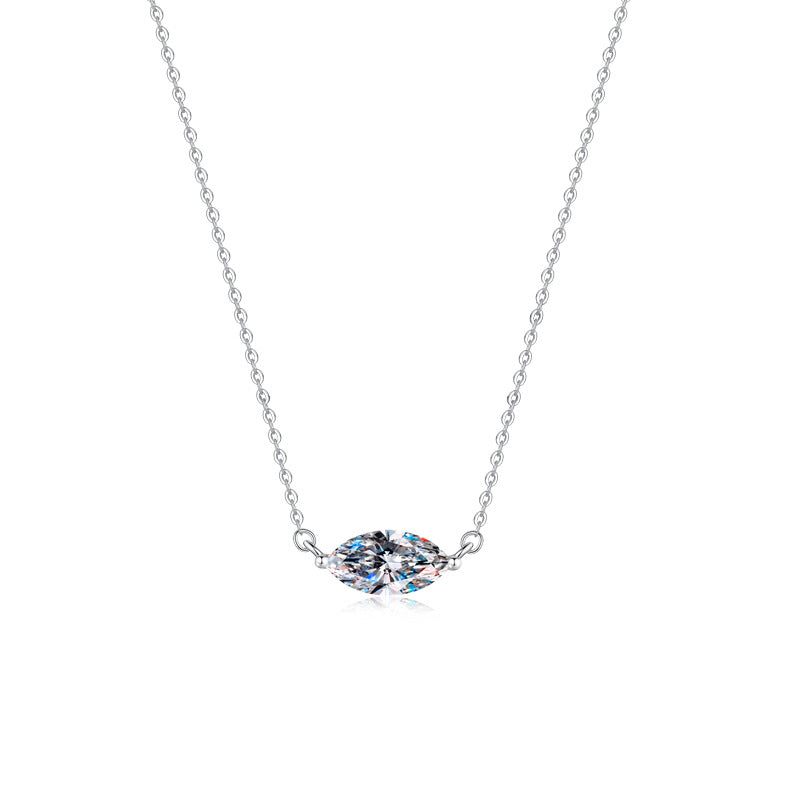 【#313】925 Sterling Silver Marquise Cut Moissanite Pendant Necklace for Women Elegant Sparkle Gemstone Collar Chain Jewelry Gift