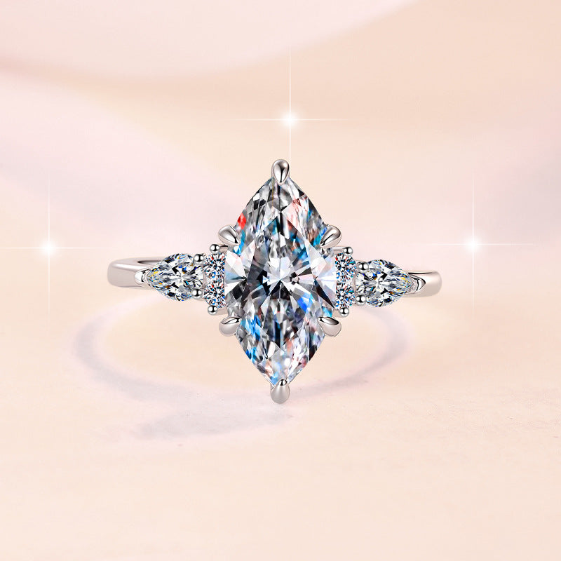 【#309】Sparkling Marquise Cut Moissanite Ring For Women, 925 Sterling Silver, D Color VVS1, With GRA Certificate, Elegant Marquise & Pear Cut Simulated Gemstone Engagement Ring, Daily Wear Jewellery Gift