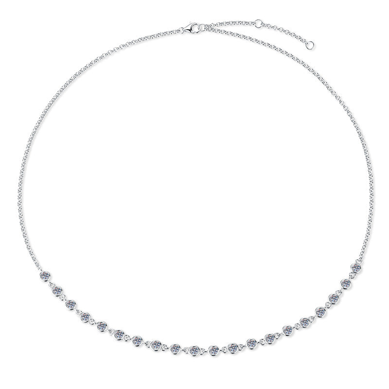 【#341】925 Sterling Silver Moissanite Tennis Choker Necklace Dainty Sparkling Chain Pendant for Women