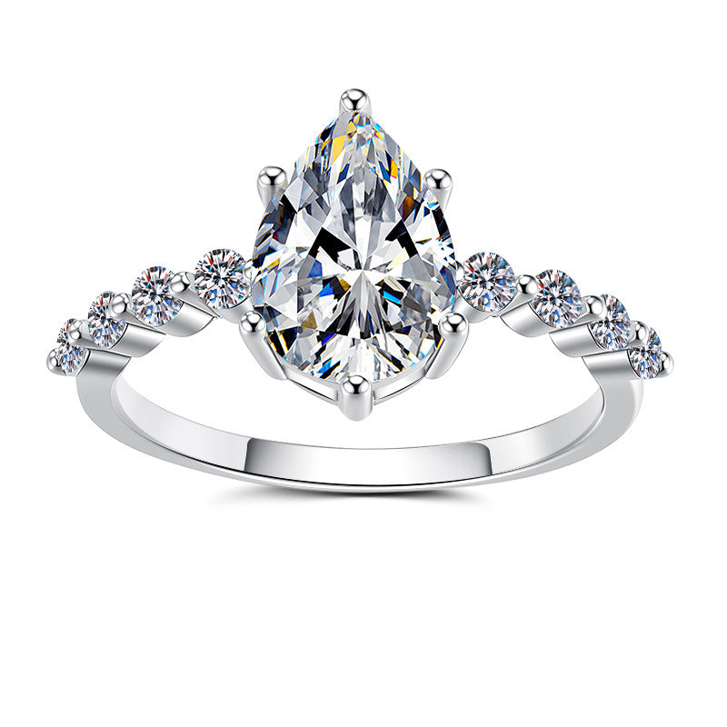 【#308】925 Sterling Silver Pear Cut Moissanite Ring Sparkling Teardrop Engagement Ring for Women Fine Jewelry