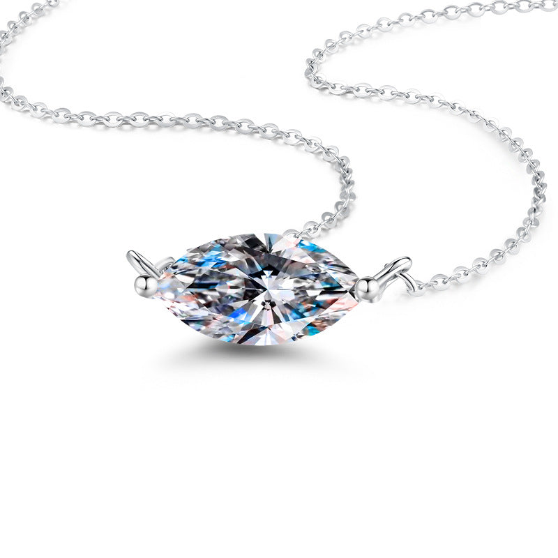 【#313】925 Sterling Silver Marquise Cut Moissanite Pendant Necklace for Women Elegant Sparkle Gemstone Collar Chain Jewelry Gift