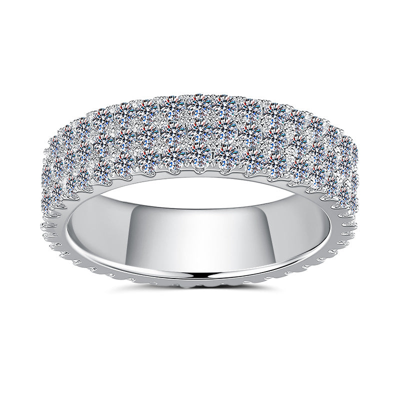【#343】925 Sterling Silver Moissanite Ring 3 Rows Full Sparkling Gemstone Band Engagement Wedding Party Jewelry for Women