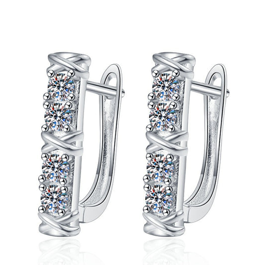 【#323】925 Sterling Silver 0.1ct*8 Moissanite Huggie Hoop Earrings Two Tone Criss Cross Leverback Fine Jewelry Gift for Women