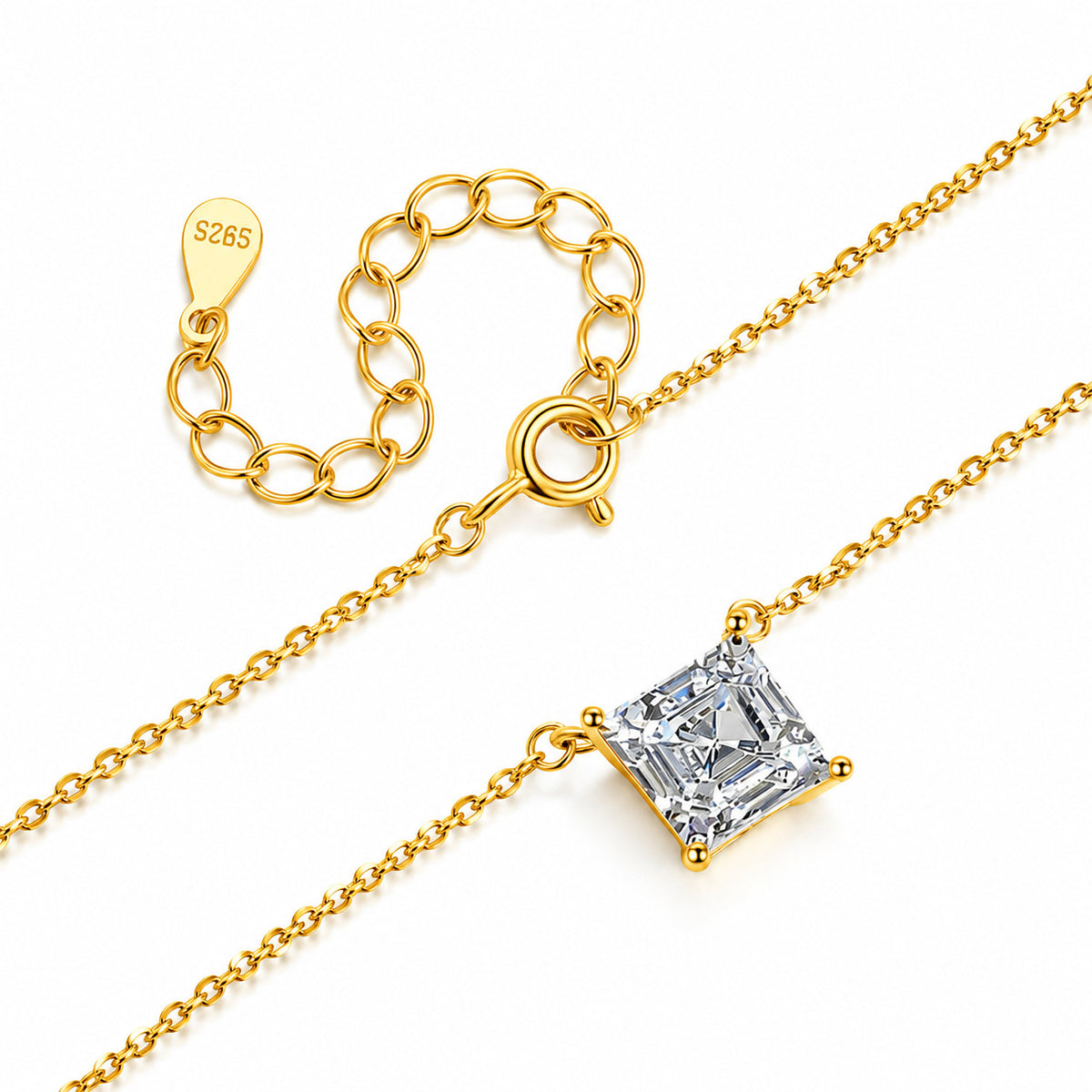 【#335】S925 Sterling Silver Moissanite Princess Cut Pendant Necklace Sparkling Solitaire Chain Fine Jewelry Gift for Women