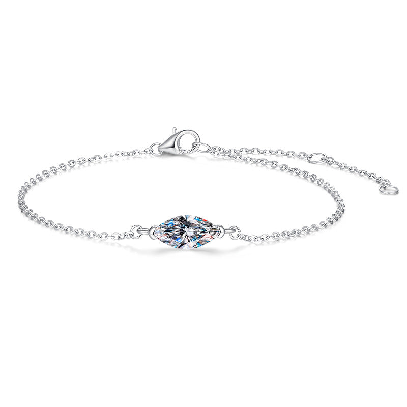 【#318】925 Sterling Silver 1ct  Marquise Cut Moissanite Bracelet for Women Sparkle Gemstone Adjustable Chain Jewelry Gift