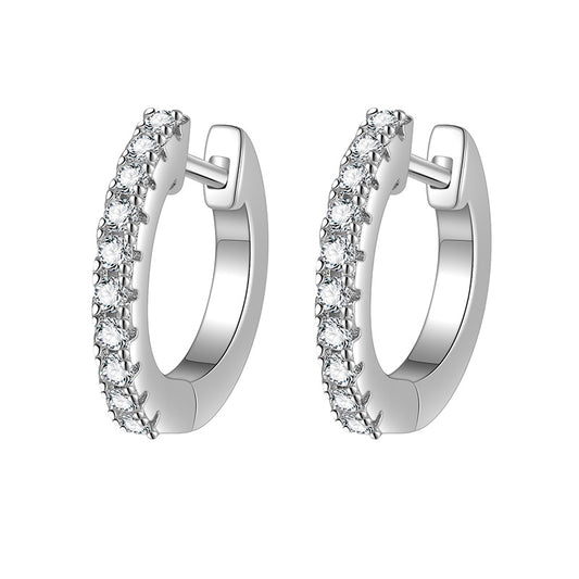 【#306】925 Sterling Silver Moissanite Huggie Hoop Earrings Sparkling Small Round Gem Ear Rings Elegant Fine Jewelry Gift for Women