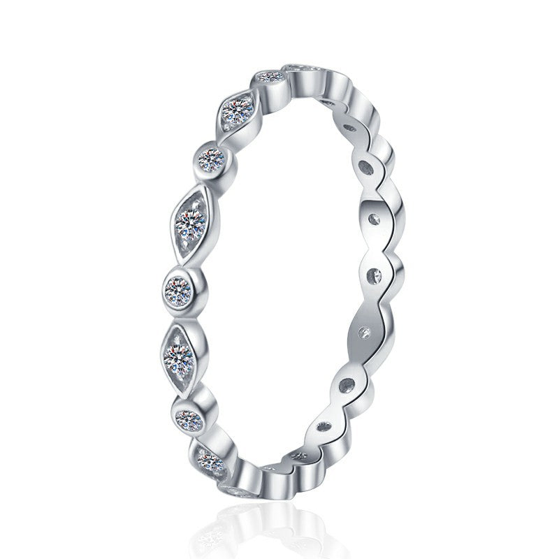 【#312】S925 Sterling Silver Moissanite Ring Marquise Round Geometric Stacking Band Fine Jewelry Gifts for Women