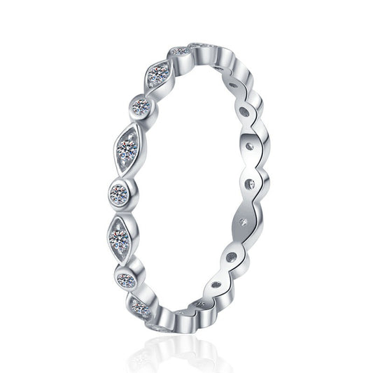 【#312】S925 Sterling Silver Moissanite Ring Marquise Round Geometric Stacking Band Fine Jewelry Gifts for Women