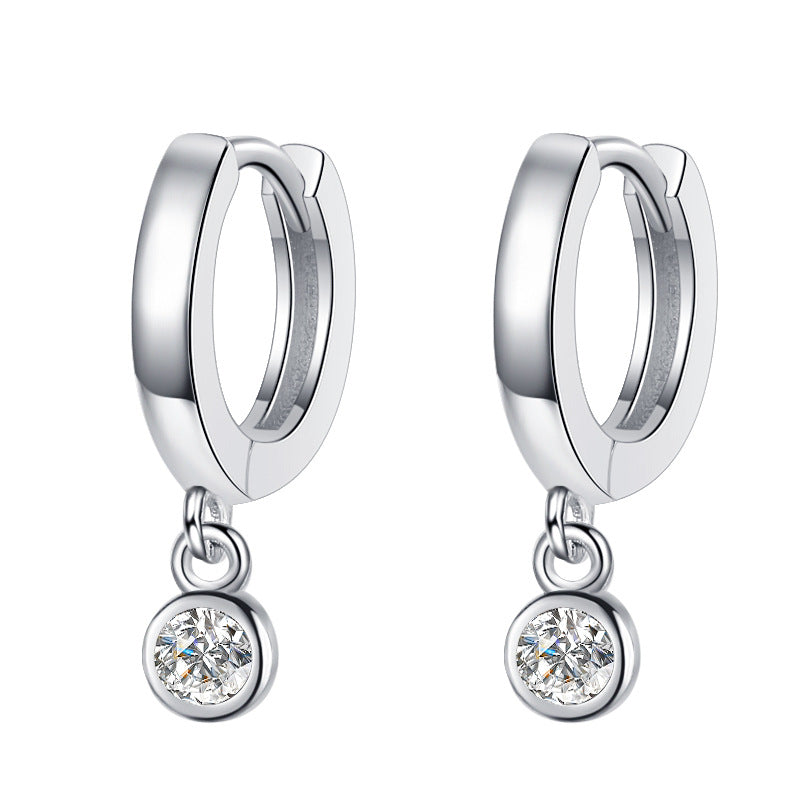 【#319】925 Sterling Silver Moissanite Dangle Earrings Round Sparkle Gemstone Huggie Hoops for Women Fine Jewelry Gift
