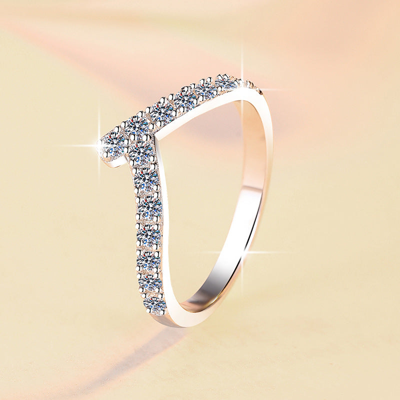 【#321】925 Sterling Silver V Shaped Moissanite Ring Wishbone Curved Stacking Band Fine Jewelry Gift for Women
