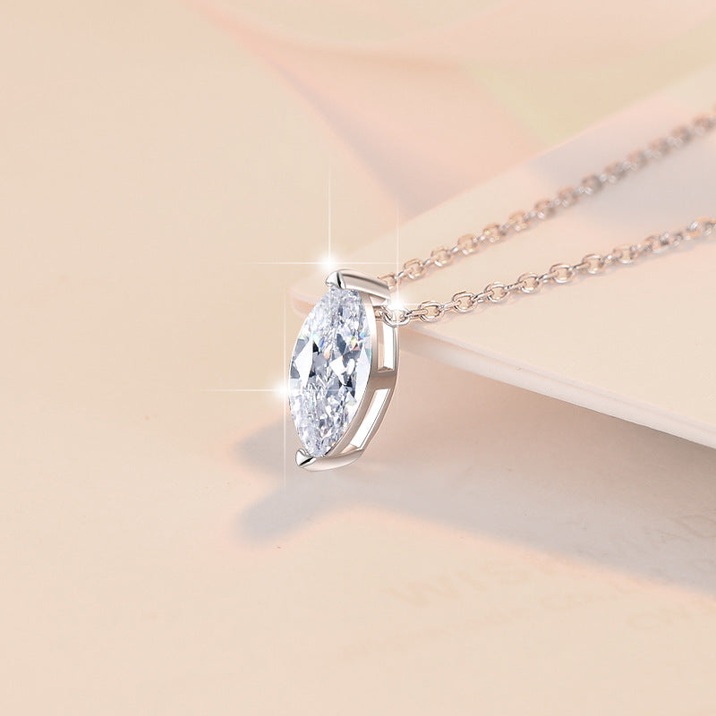 【#305】Marquise Cut Moissanite Pendant Necklace in 925 Sterling Silver | 1ct Solitaire | D Color VVS1 | Chain Included