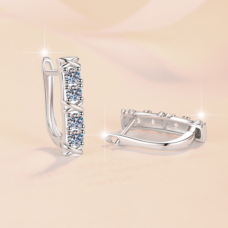 【#323】925 Sterling Silver 0.1ct*8 Moissanite Huggie Hoop Earrings Two Tone Criss Cross Leverback Fine Jewelry Gift for Women