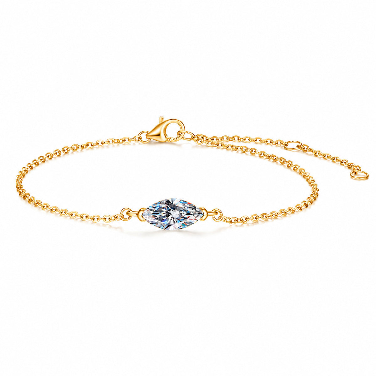 【#318】925 Sterling Silver 1ct  Marquise Cut Moissanite Bracelet for Women Sparkle Gemstone Adjustable Chain Jewelry Gift