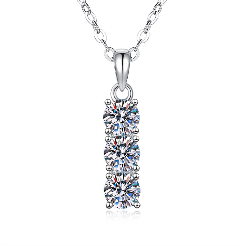 【#317】925 Sterling Silver Round Cut Moissanite Drop Pendant Chain Necklace Sparkling Fine Jewelry Elegant Gift for Women