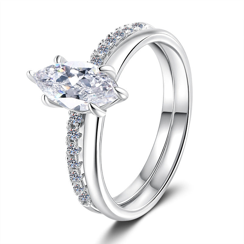 【#338】S925 Sterling Silver Marquise Cut Moissanite Ring Set Elegant Stackable Bridal Wedding Engagement Rings for Women Jewelry