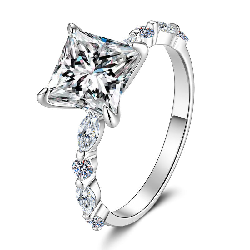 【#340】925 Sterling Silver Princess Cut Moissanite Ring Square Sparkling Engagement Promise Rings Fine Jewelry for Women Gift