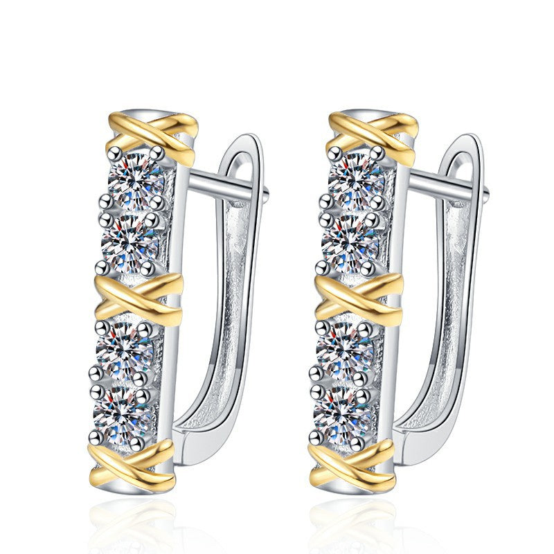 【#323】925 Sterling Silver 0.1ct*8 Moissanite Huggie Hoop Earrings Two Tone Criss Cross Leverback Fine Jewelry Gift for Women