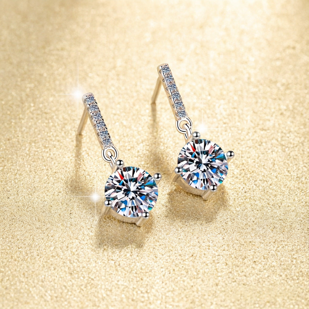 【#342】925 Sterling Silver Moissanite Drop Earrings Sparkling Round Cut Dangle Earrings for Women Anniversary Party Jewelry Gift