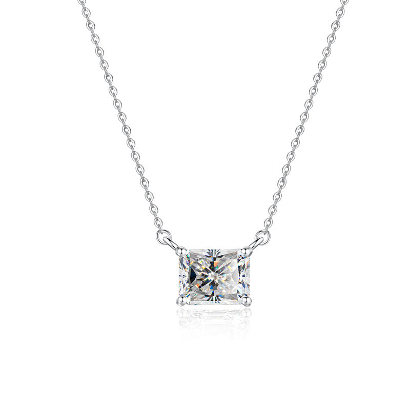 【#339】925 Sterling Silver Moissanite Pendant Necklace Radiant Cut Square Gemstone Chain Jewelry Gift for Women