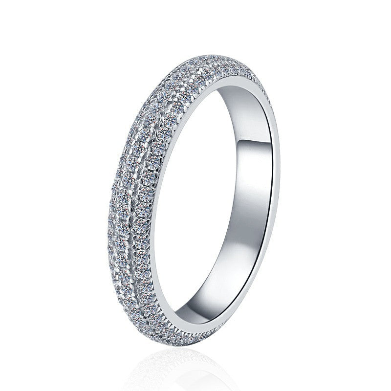 【#334】925 Sterling Silver Moissanite Ring Multi Row Pavé Sparkle Wedding Band Fine Jewelry Gift for Women