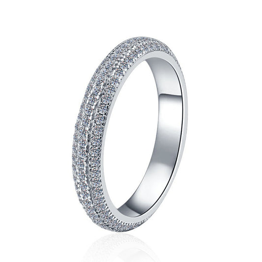 【#334】925 Sterling Silver Moissanite Ring Multi Row Pavé Sparkle Wedding Band Fine Jewelry Gift for Women