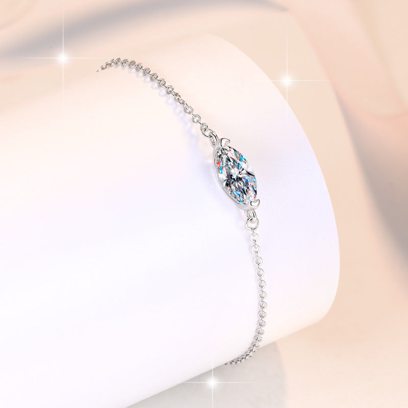 【#318】925 Sterling Silver 1ct  Marquise Cut Moissanite Bracelet for Women Sparkle Gemstone Adjustable Chain Jewelry Gift