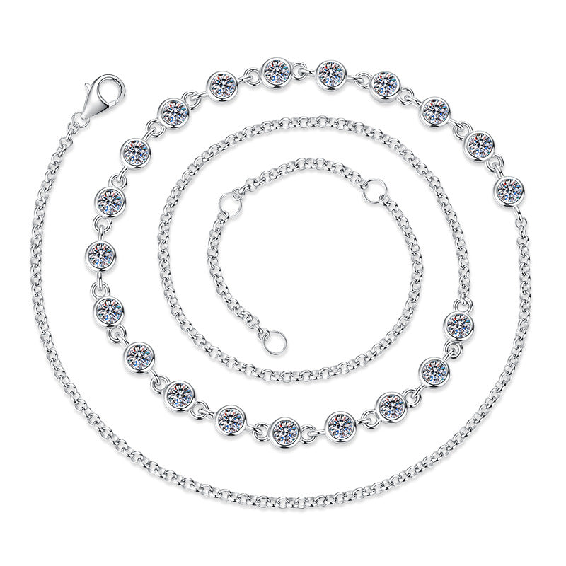 【#341】925 Sterling Silver Moissanite Tennis Choker Necklace Dainty Sparkling Chain Pendant for Women
