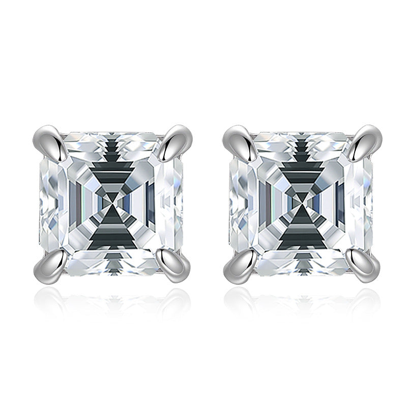 【#327】S925 Sterling Silver Moissanite Stud Earrings Square Cut Sparkle Fine Jewellery for Women Gift