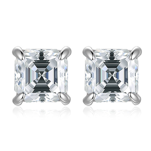 【#327】S925 Sterling Silver Moissanite Stud Earrings Square Cut Sparkle Fine Jewellery for Women Gift