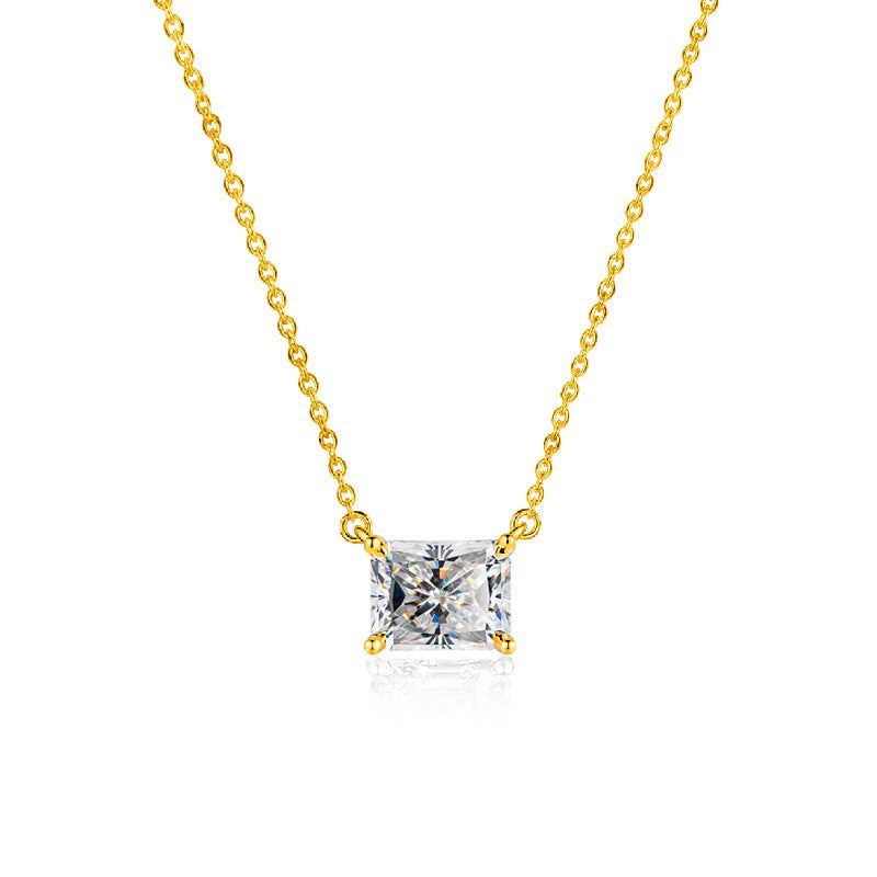 【#339】925 Sterling Silver Moissanite Pendant Necklace Radiant Cut Square Gemstone Chain Jewelry Gift for Women
