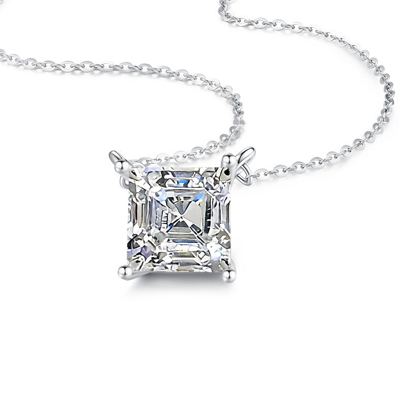 【#335】S925 Sterling Silver Moissanite Princess Cut Pendant Necklace Sparkling Solitaire Chain Fine Jewelry Gift for Women