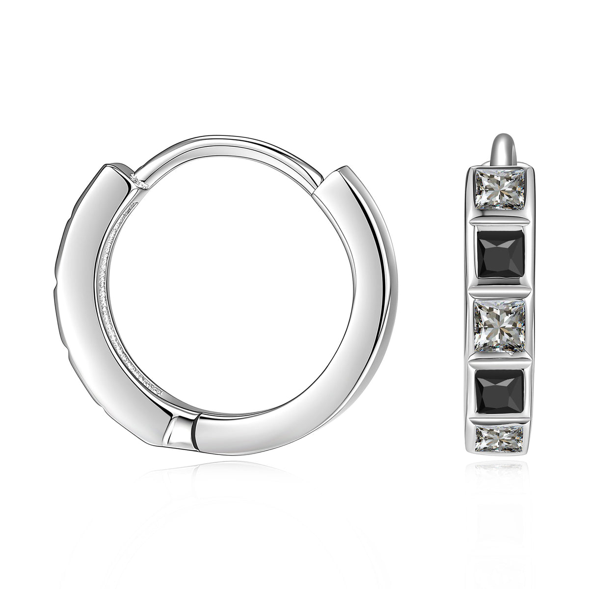 【#324】925 Sterling Silver Moissanite Huggie Hoop Earrings Square Cut Black White Gemstone Earrings for Women Party Gift