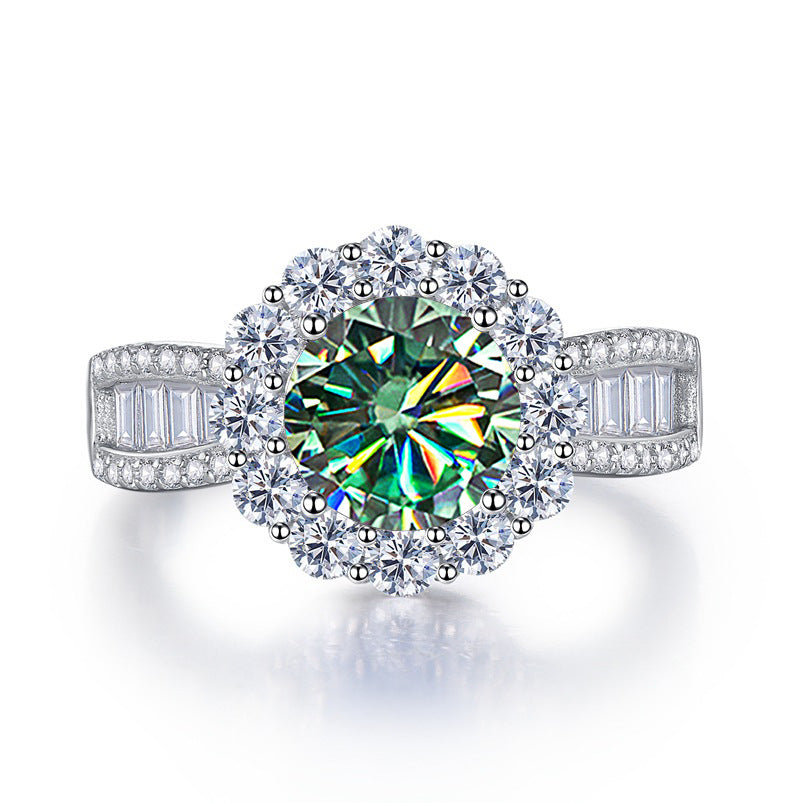 European and American luxury 2 Karat moissanite ring with pink blue green stones, hot sale on Tik Tok live stream7