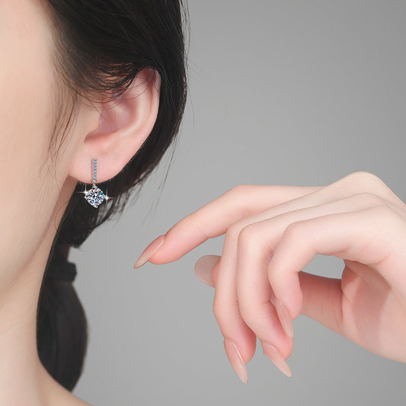【#342】925 Sterling Silver Moissanite Drop Earrings Sparkling Round Cut Dangle Earrings for Women Anniversary Party Jewelry Gift